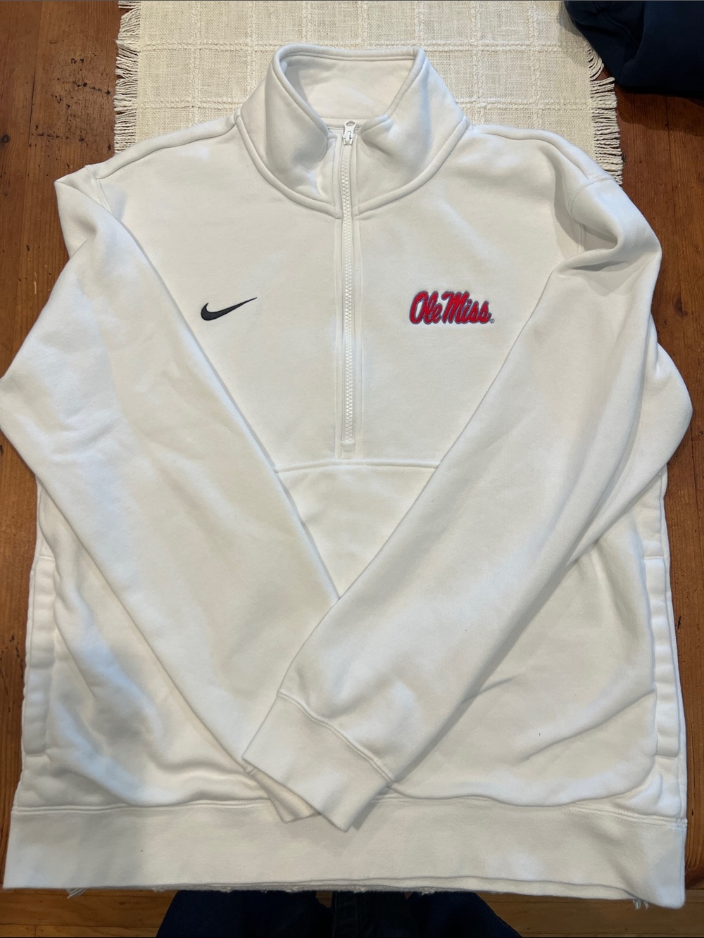 Nike White Men’s Half-Zip Pullover with Red Ole Miss Embroidery